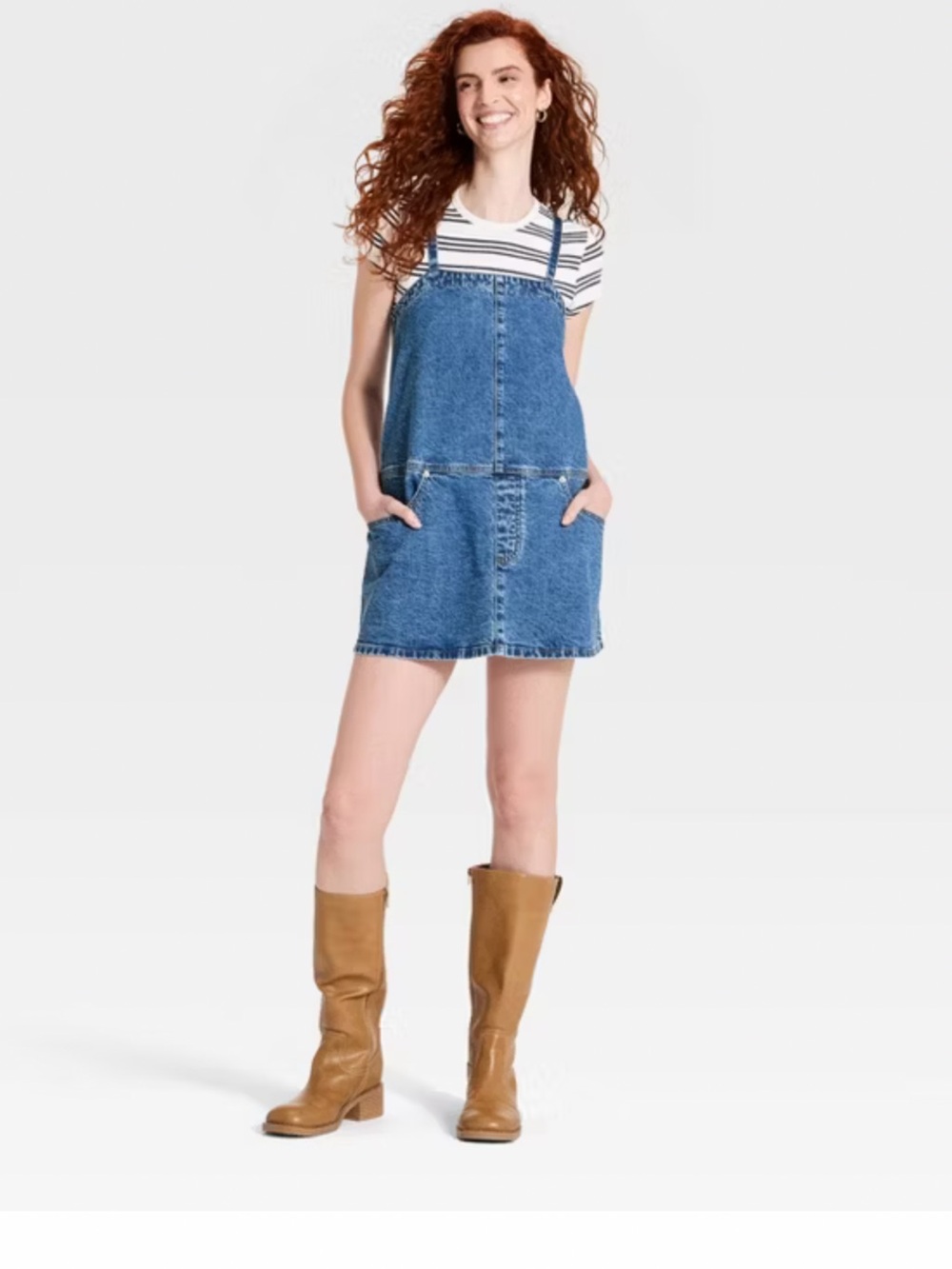Blue Denim Mini Pinafore Dress